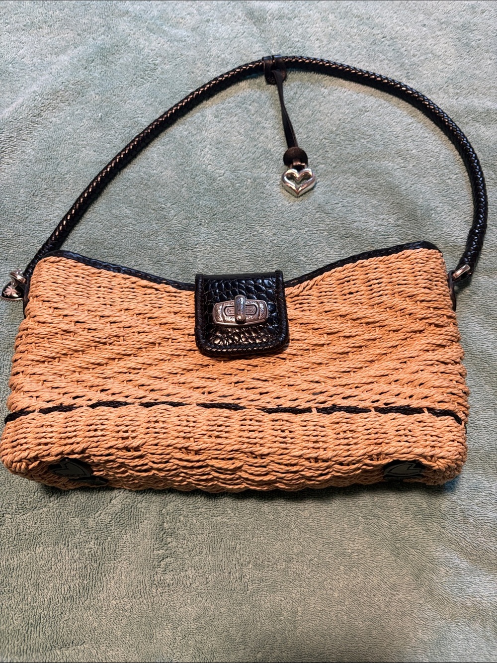 Brighten Woven Straw Shoulder Bag with Black Trim
